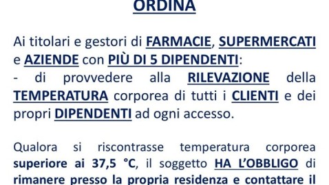 L’ordine dei Farmacisti della Provincia di Salerno ha criticato l’ordinanza del Sindaco. Non è attuabile la misurazione della temperatura con il termoscanner